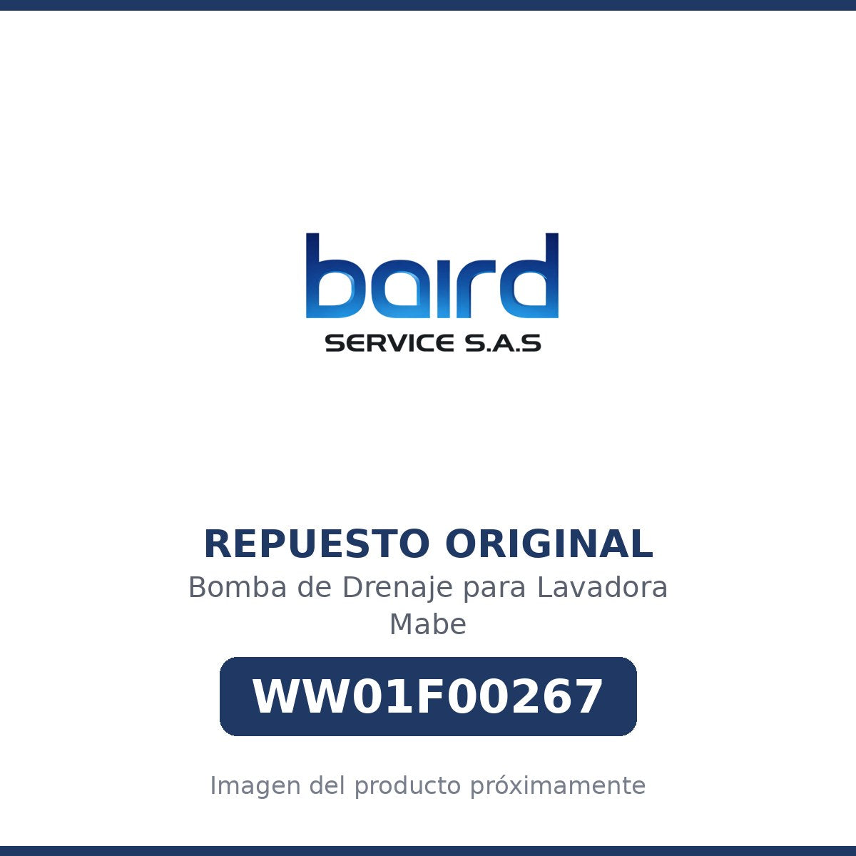 Bomba de Drenaje para Lavadora Mabe - WW01F00267 - Parte WW01F00267 MABE - Vista principal repuesto original