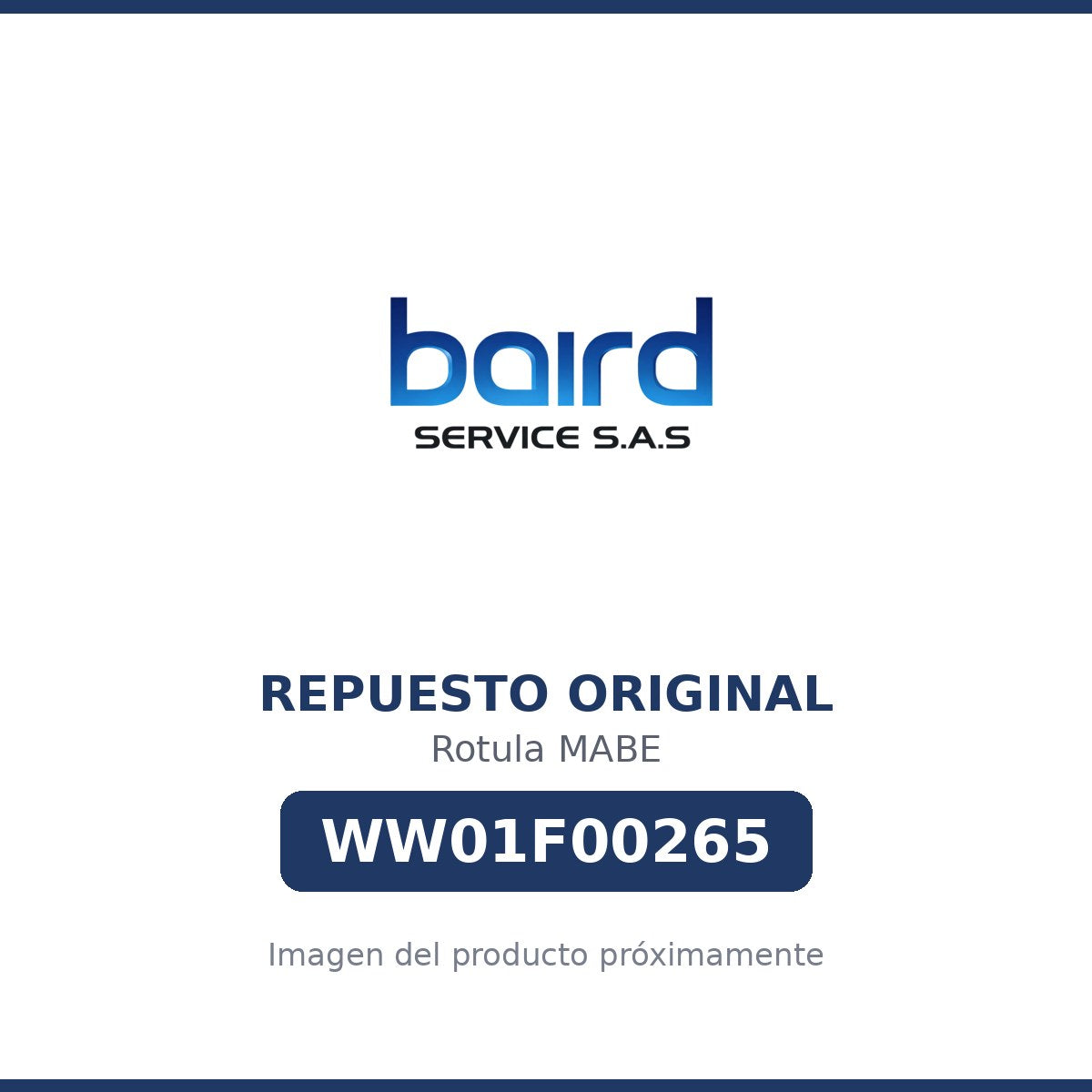 Rotula MABE - WW01F00265 - Parte WW01F00265 MABE - Vista principal repuesto original